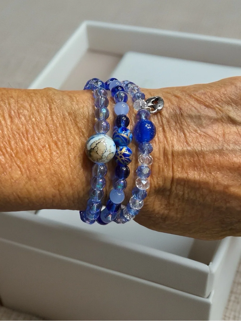 Hand Crafted Blue Multi-Beaded Bracelet Set of 3